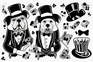 dog in a tuxedo and top hat, cigarette in side of mouth tattoo idea