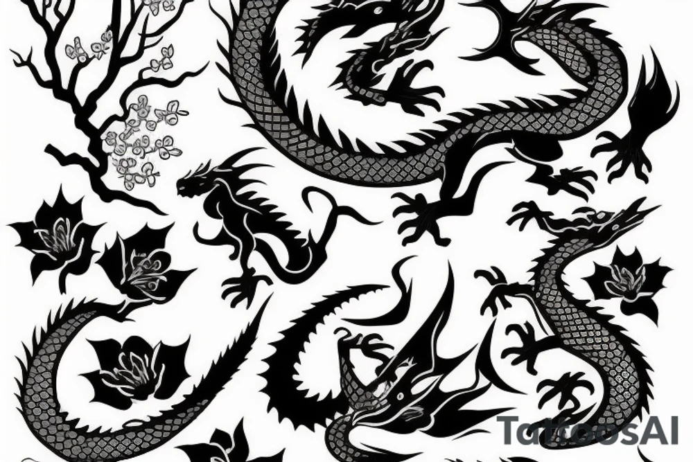 Dragon and cherry blossoms tattoo idea