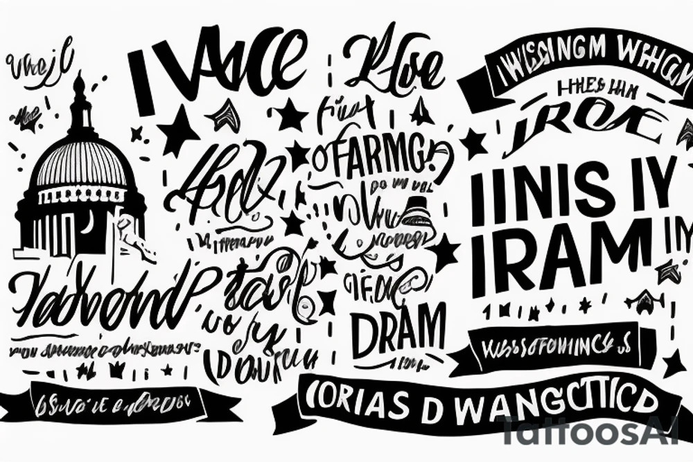 The phrase "I have a dream" with some elements of the city of Washington. tattoo idea