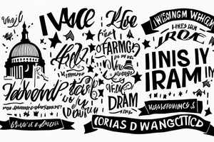 The phrase "I have a dream" with some elements of the city of Washington. tattoo idea