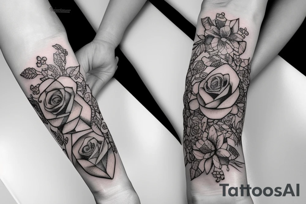 Rose arm sleeve with cross tattoo idea