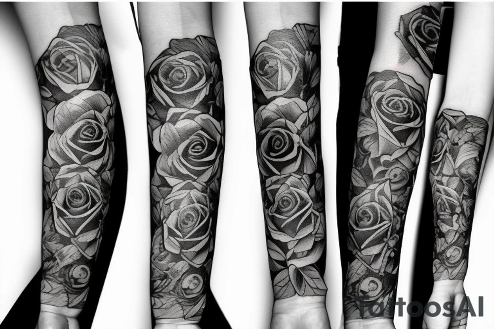 Rose arm sleeve with cross tattoo idea