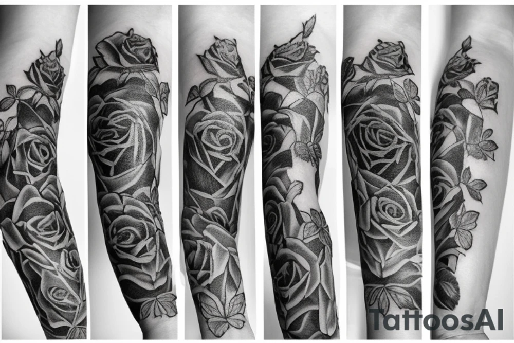 Rose arm sleeve and a cross tattoo idea
