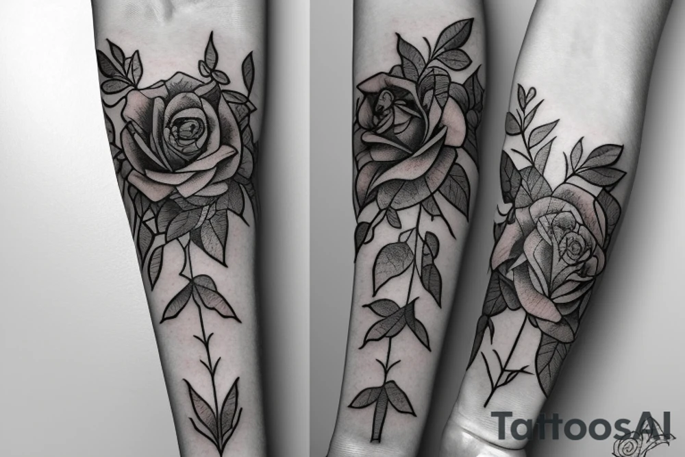 Rose arm sleeve and a cross tattoo idea