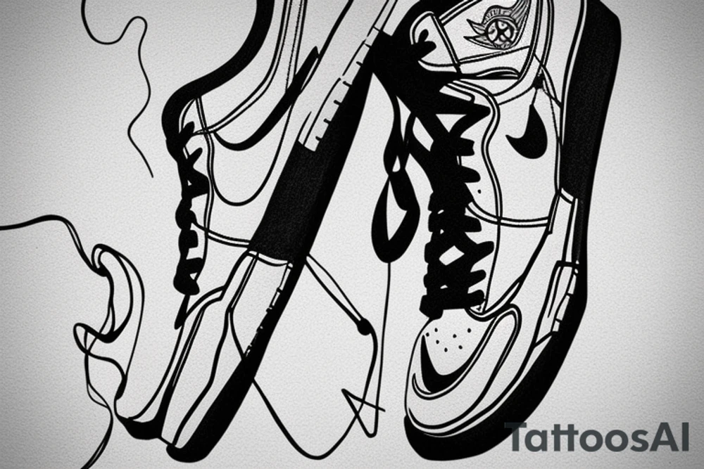 Nike Jordan Retro 1 hanging from the shoe lace tattoo idea