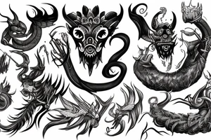 full arm sleeve, mythological creatures tattoo idea