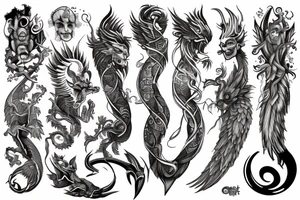 full arm sleeve, mythological creatures tattoo idea