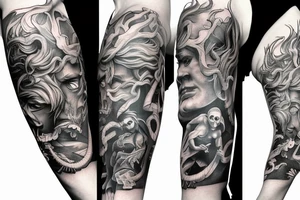 full arm sleeve, mythological creatures tattoo idea