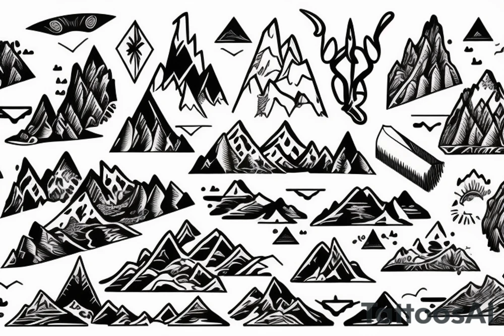Chef Knife w/ inner scenic design of mountains and waterfalls. tattoo idea