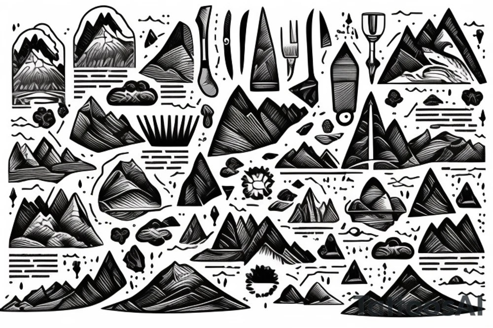 Chef Knife w/ inner scenic design of mountains and waterfalls. tattoo idea