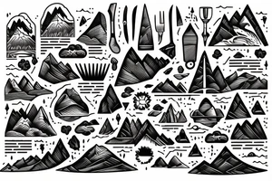 Chef Knife w/ inner scenic design of mountains and waterfalls. tattoo idea