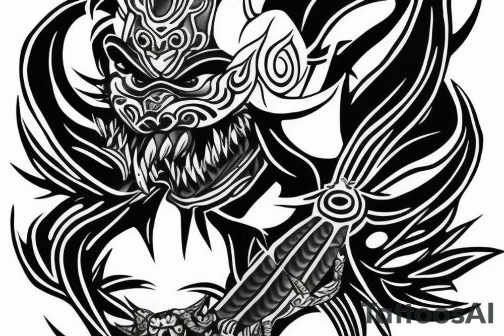 oni mask with spider lili tattoo idea