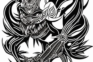 oni mask with spider lili tattoo idea