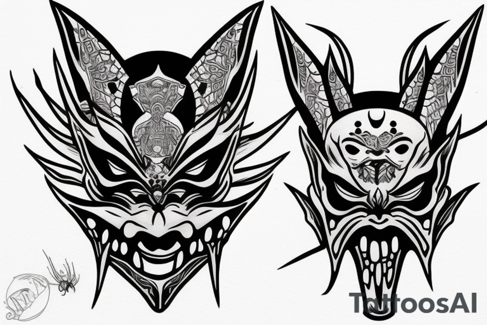 oni mask with spider lili tattoo idea