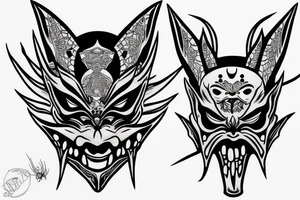 oni mask with spider lili tattoo idea