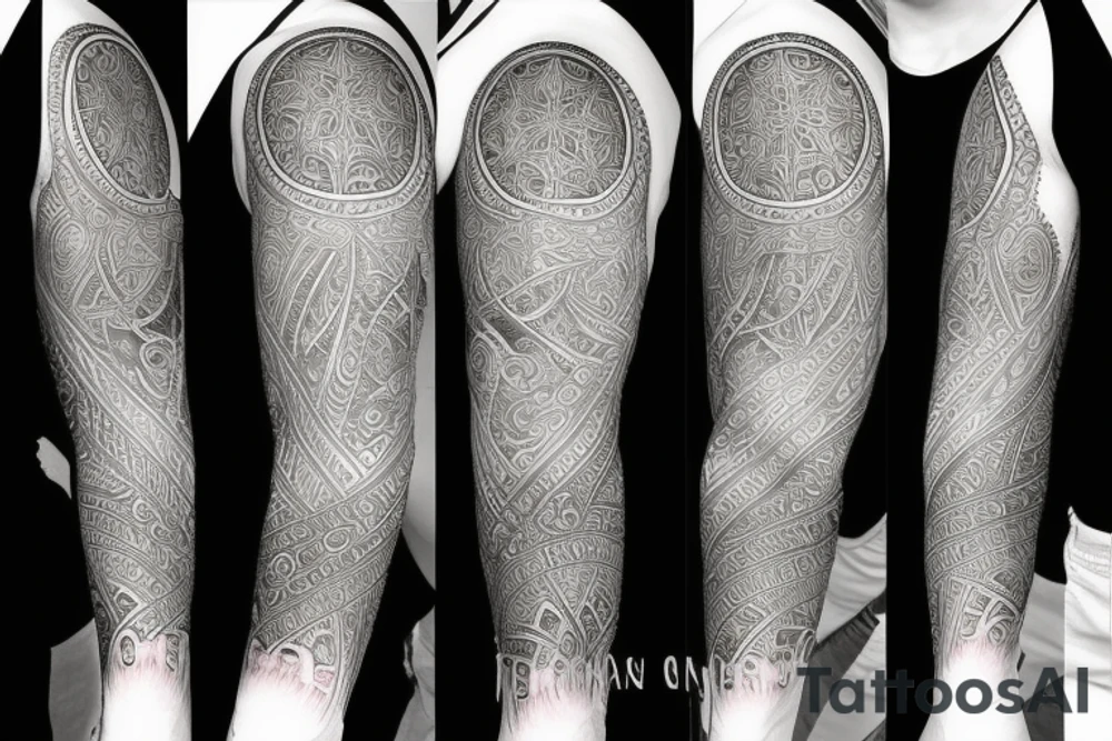 Spiritual cohesive sleeve tattoo idea