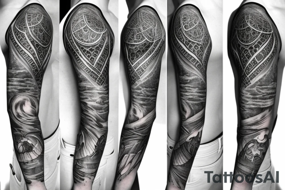 Spiritual cohesive sleeve tattoo idea