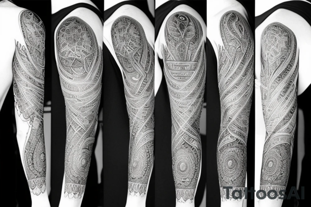 Spiritual cohesive sleeve tattoo idea