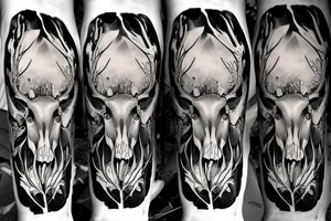 deer skull in grass with mushrooms near tattoo idea