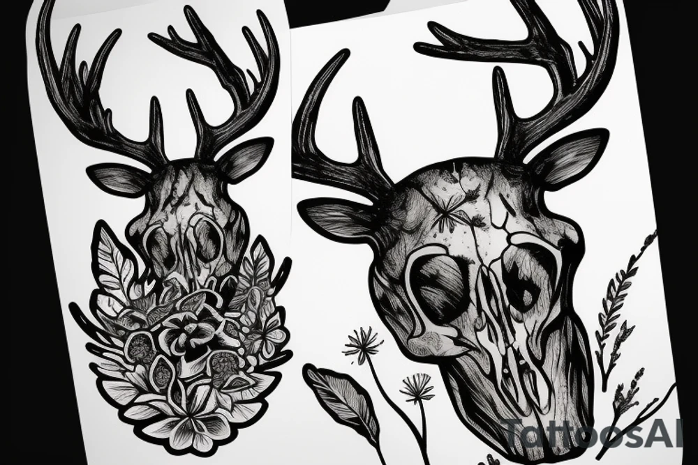 deer skull in the forest tattoo idea