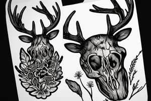 deer skull in the forest tattoo idea