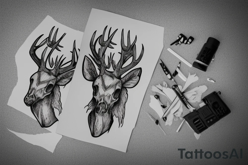 deer skull in the forest tattoo idea