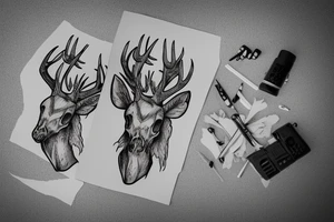 deer skull in the forest tattoo idea