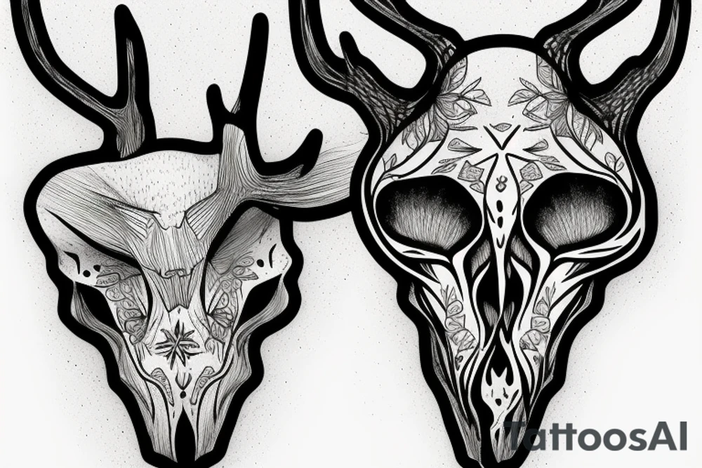 deer skull in the forest tattoo idea