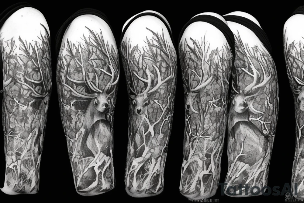deer skull in the forest tattoo idea