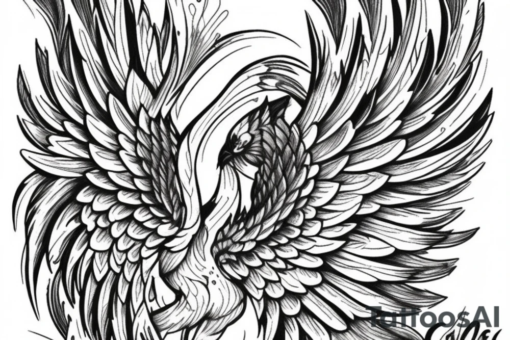 waterfall and a phoenix bird flying tattoo idea