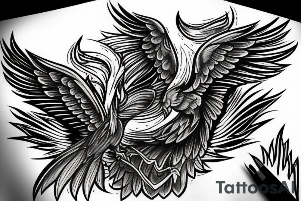 waterfall and a phoenix bird flying tattoo idea