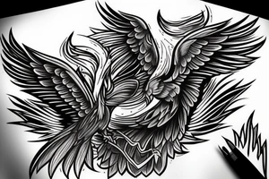waterfall and a phoenix bird flying tattoo idea