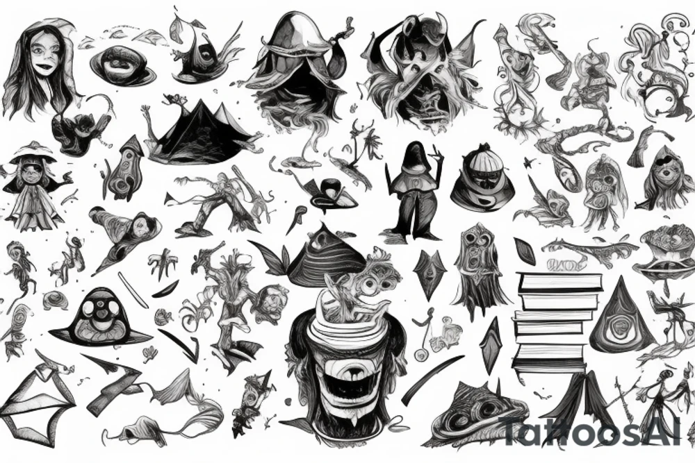 The book characters Adventure, Fantasy, and Horror from the movie The Pagemaster. tattoo idea