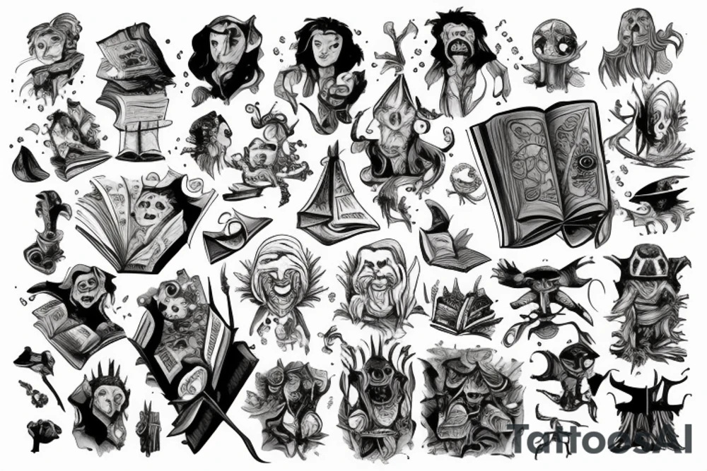 The book characters Adventure, Fantasy, and Horror from the movie The Pagemaster. tattoo idea