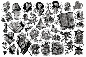 The book characters Adventure, Fantasy, and Horror from the movie The Pagemaster. tattoo idea