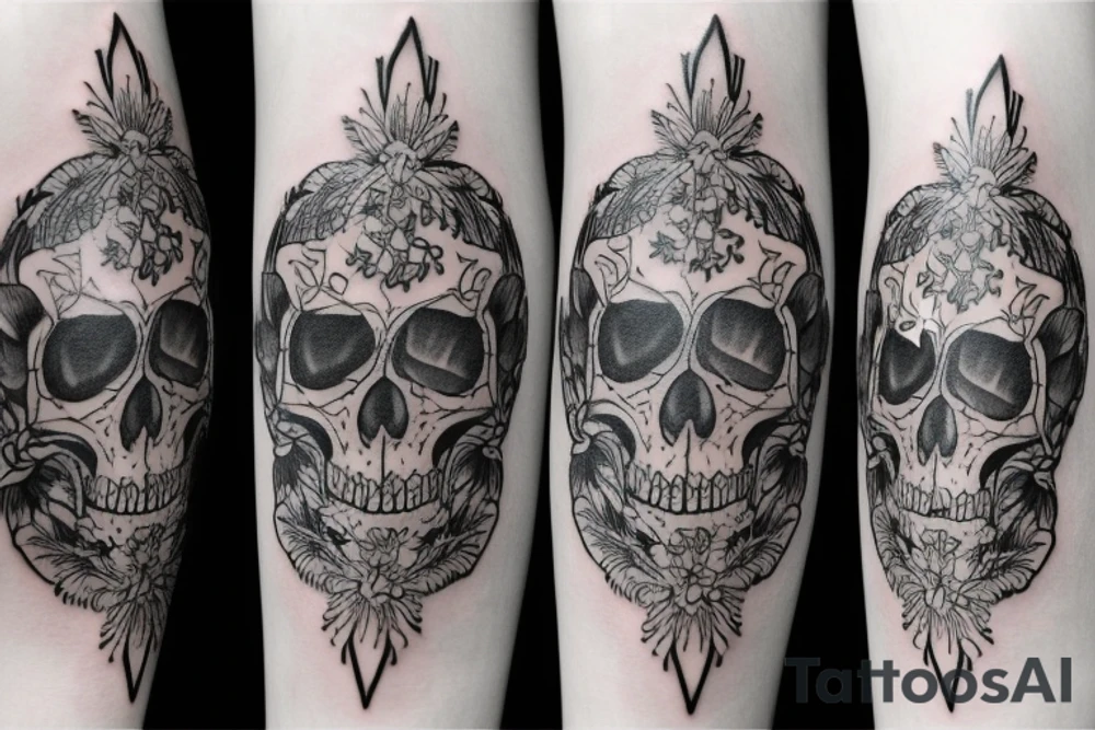 Animal skull and flowers tattoo idea