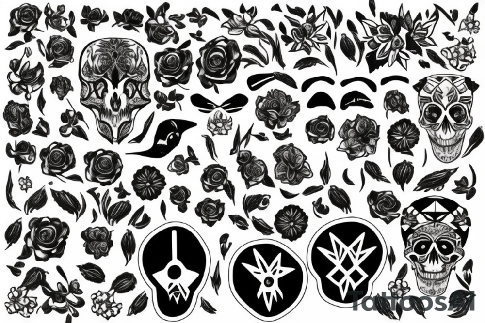 Animal skull and flowers tattoo idea