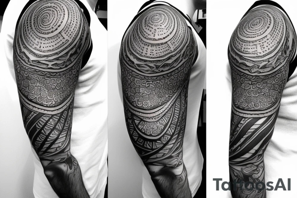 Strong sun pattern shoulder upper arm tattoo idea