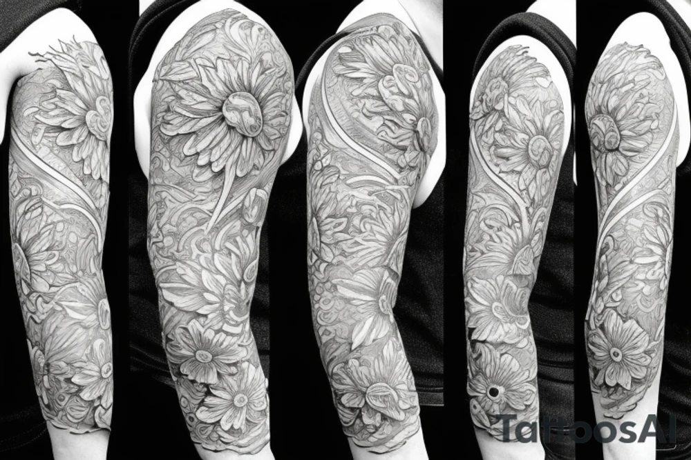 Strong sun pattern shoulder upper arm flowers tattoo idea Strong sun pattern shoulder upper arm flowers tattoo idea