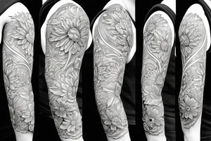 Strong sun pattern shoulder upper arm flowers tattoo idea