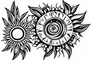 Strong sun pattern shoulder upper arm flowers tattoo idea