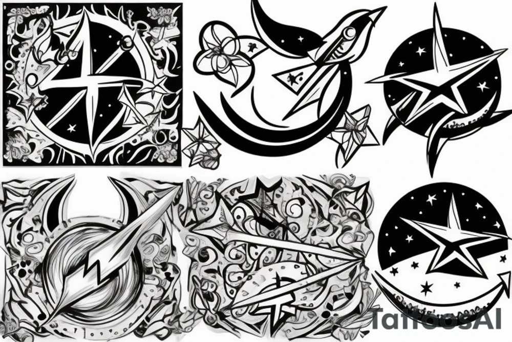 moon and star and arrow tattoo idea