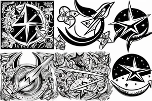 moon and star and arrow tattoo idea