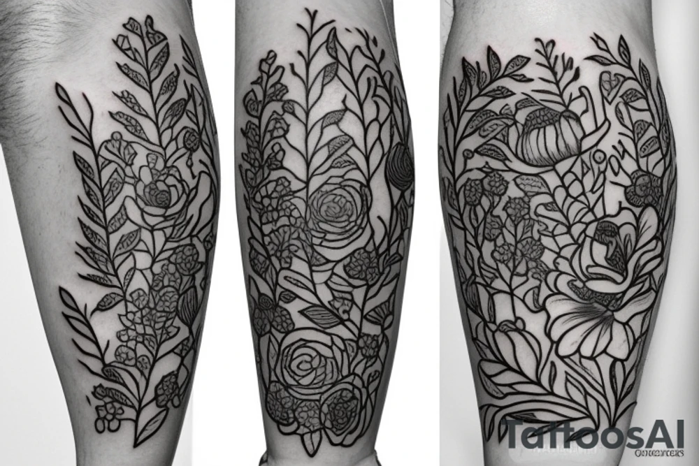 Spoon with plants and flowers tattoo idea