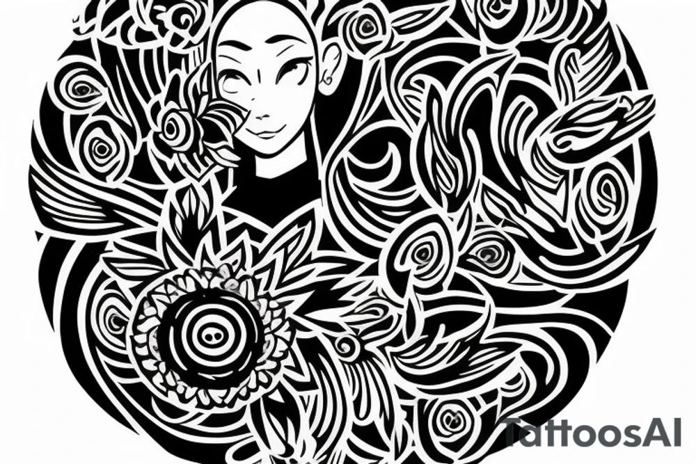 American traditional black vase with white lotus girl for avatar the last airbender inside it tattoo idea