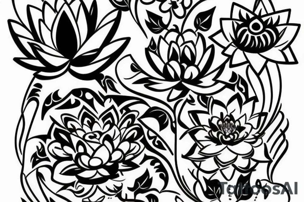 American traditional black vase with white lotus tile inside tattoo idea