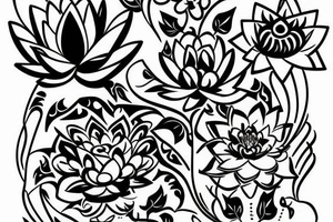 American traditional black vase with white lotus tile inside tattoo idea
