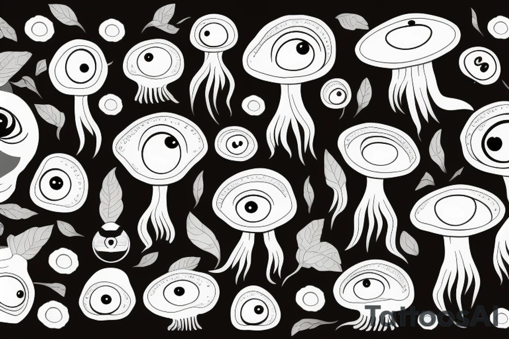 Blossom mushrooms with eyes tattoo idea