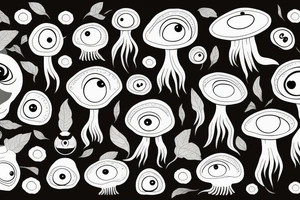 Blossom mushrooms with eyes tattoo idea