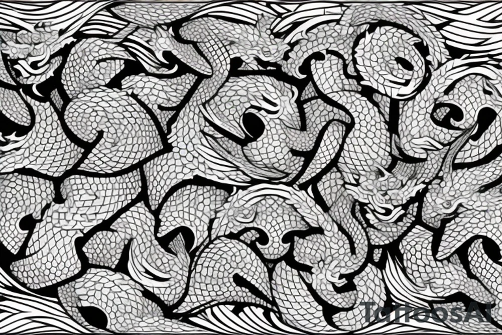 Dragon scales with eyes mixed in tattoo idea